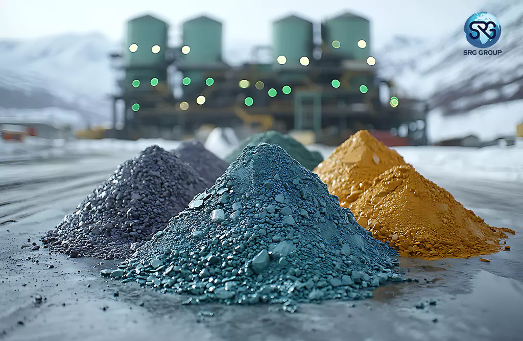 Colored Powdered Minerals in Piles at Industrial Site