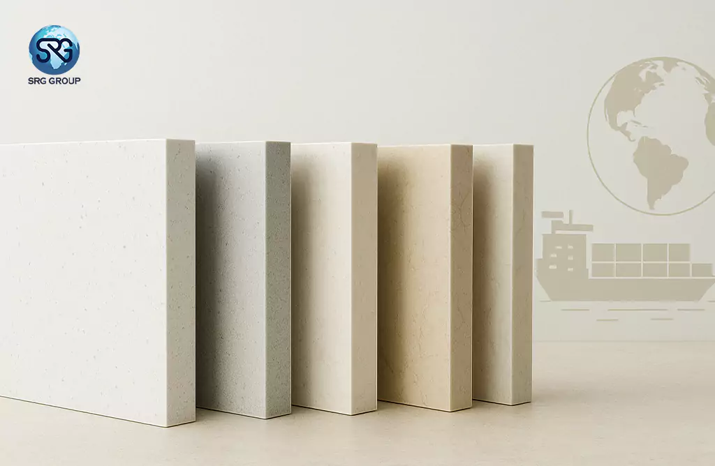 High Quality Quartz Slabs in Different Shades Displayed by SRG Group