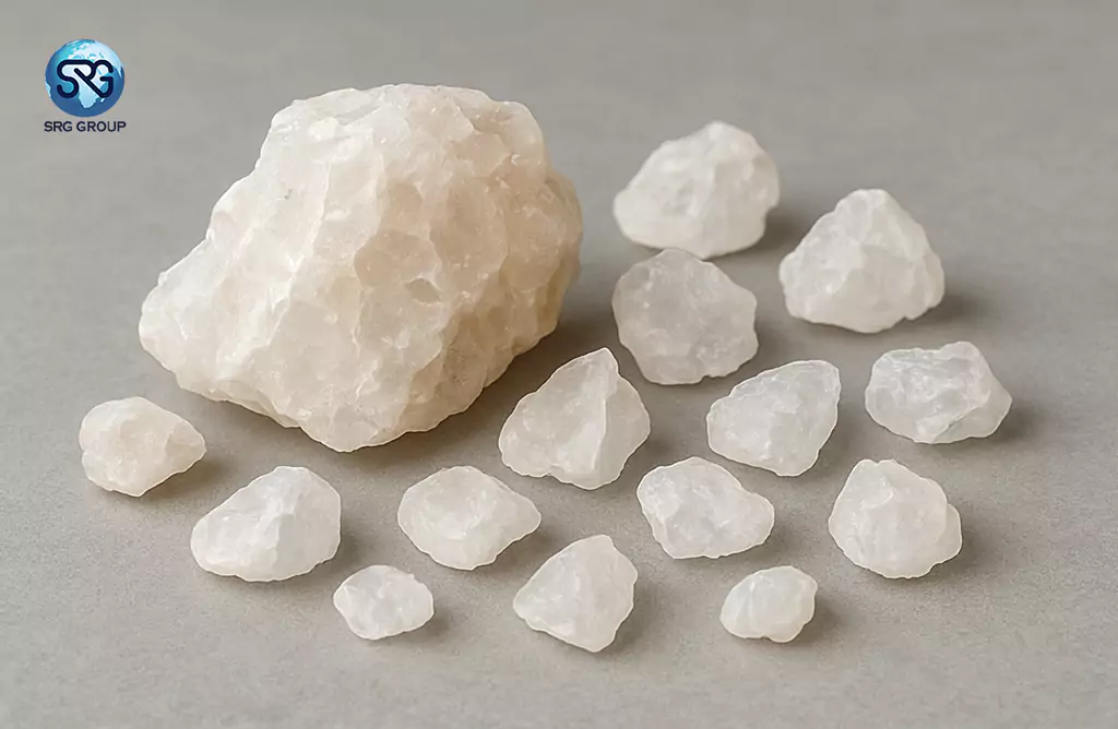 Raw White Quartz Stones and Crystals Displayed
