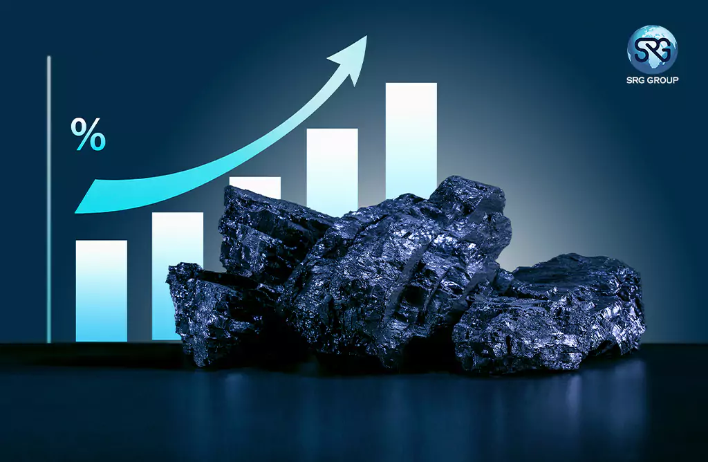Rising bar graph behind ferro alloys, symbolizing export growth
