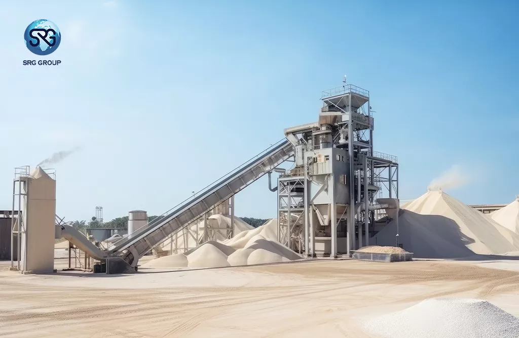 Sand Processing Plant with Conveyors and Large Sand Piles