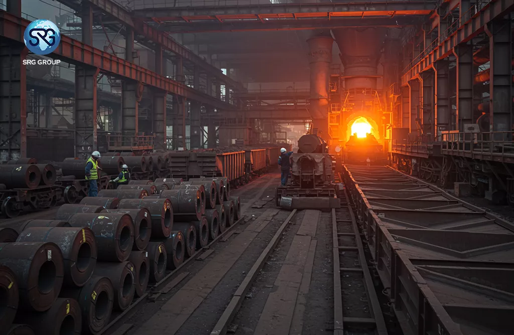 Steel Plant Interior with Molten Iron Production Supporting India's Iron Ore Supply Chain