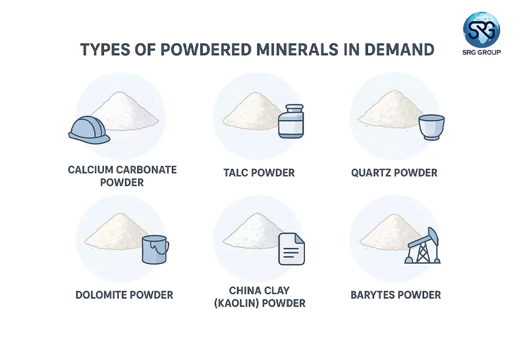 Types of Powdered Minerals Calcium Carbonate Talc Quartz Dolomite China Clay Barytes